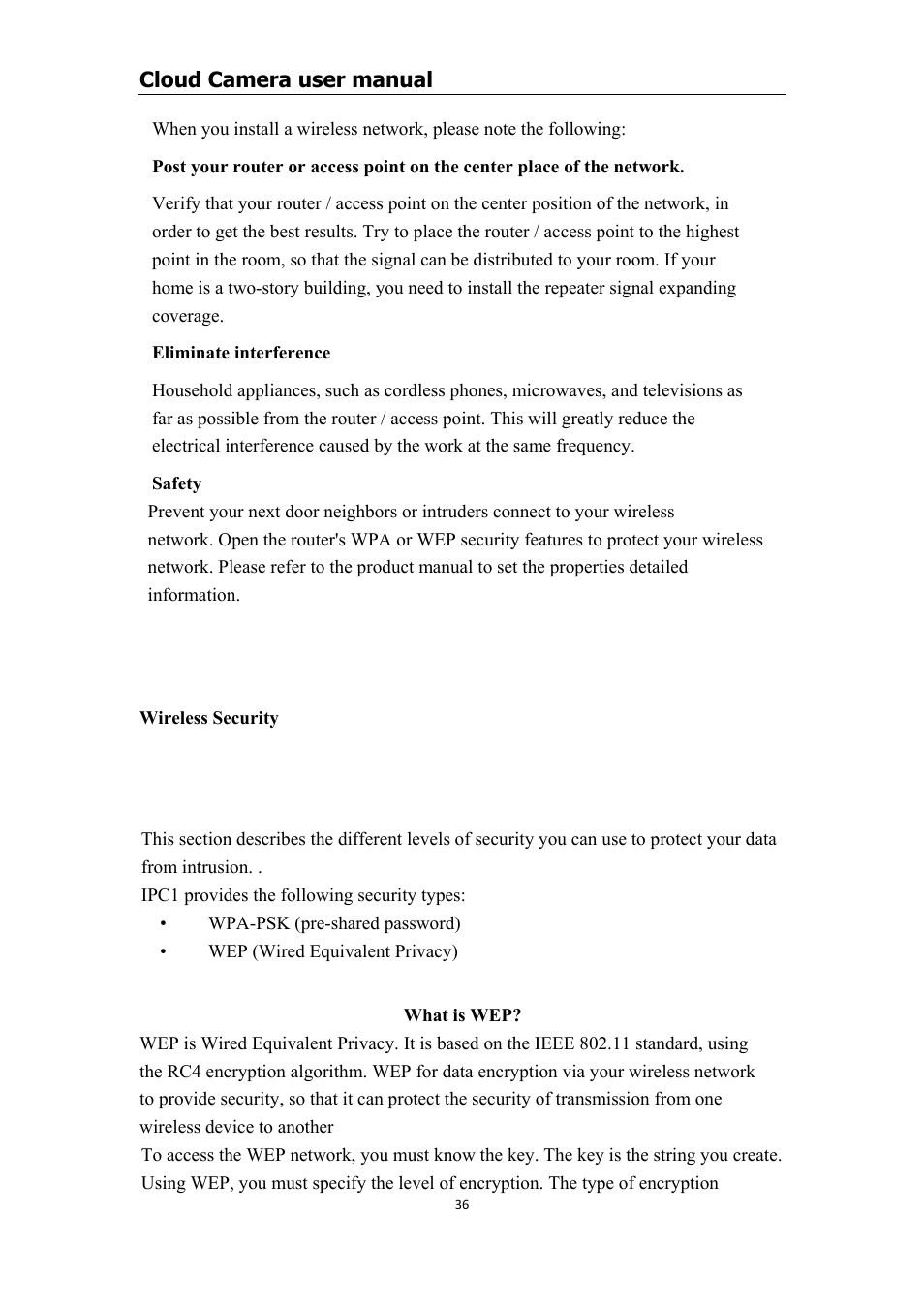Wireless security | COP-USA CM1-IPMP (CM-IPMP) User Manual | Page 36 / 39