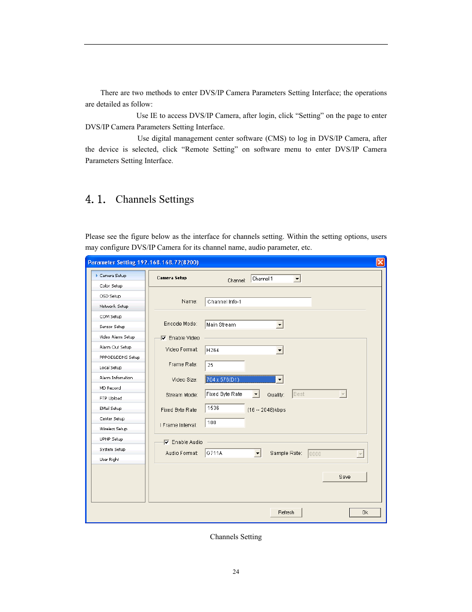 Dvs/ip camera parameters setting | COP-USA CD75IP User Manual | Page 24 / 65