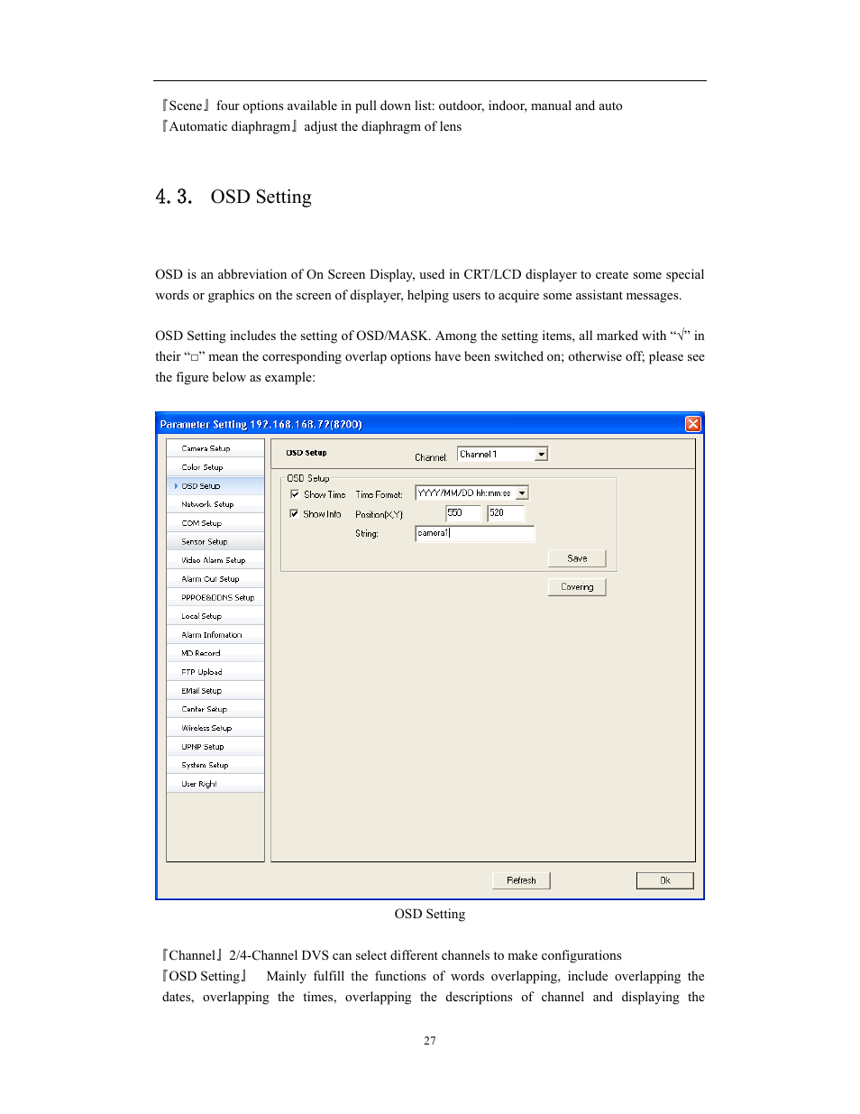 Network video server/ip camera user manual, Osd setting | COP-USA CD75IP User Manual | Page 27 / 65