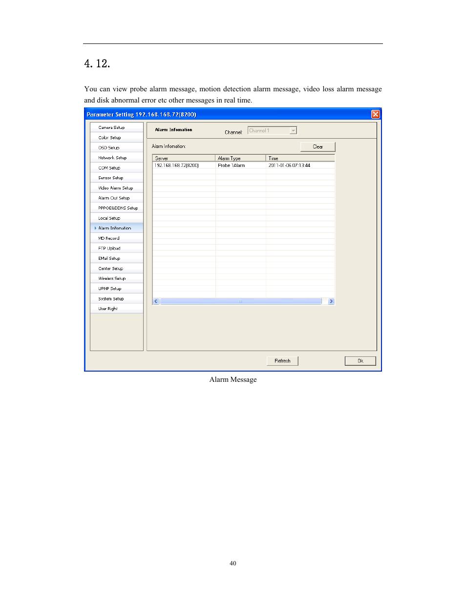 Alarm message, Network video server/ip camera user manual | COP-USA CD75IP User Manual | Page 40 / 65