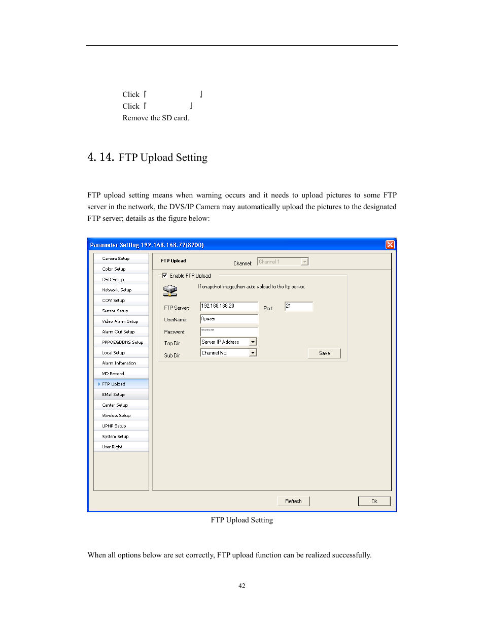 Network video server/ip camera user manual, Ftp upload setting | COP-USA CD75IP User Manual | Page 42 / 65