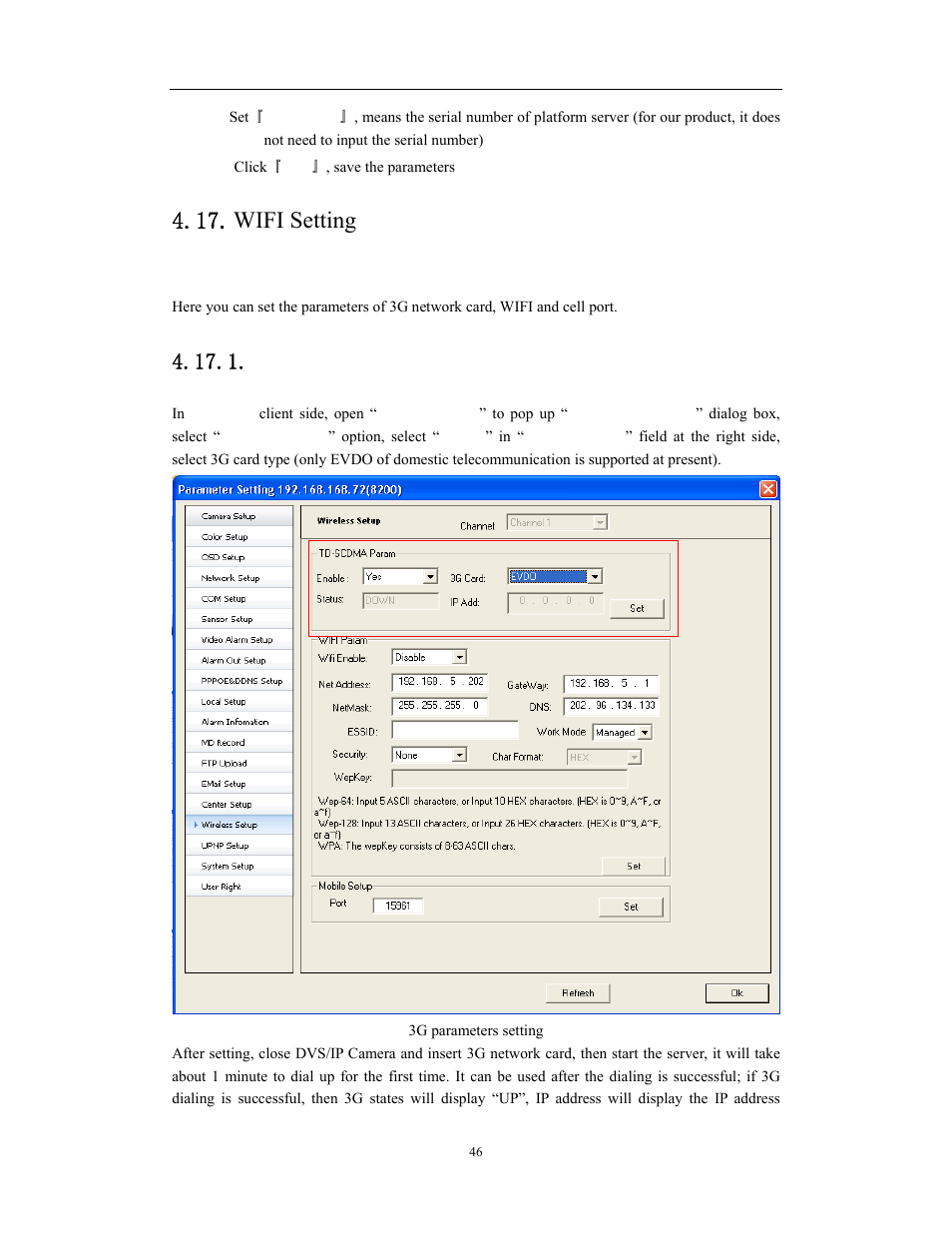 Wifi setting, Network video server/ip camera user manual, 3g parameters setting | COP-USA CD75IP User Manual | Page 46 / 65