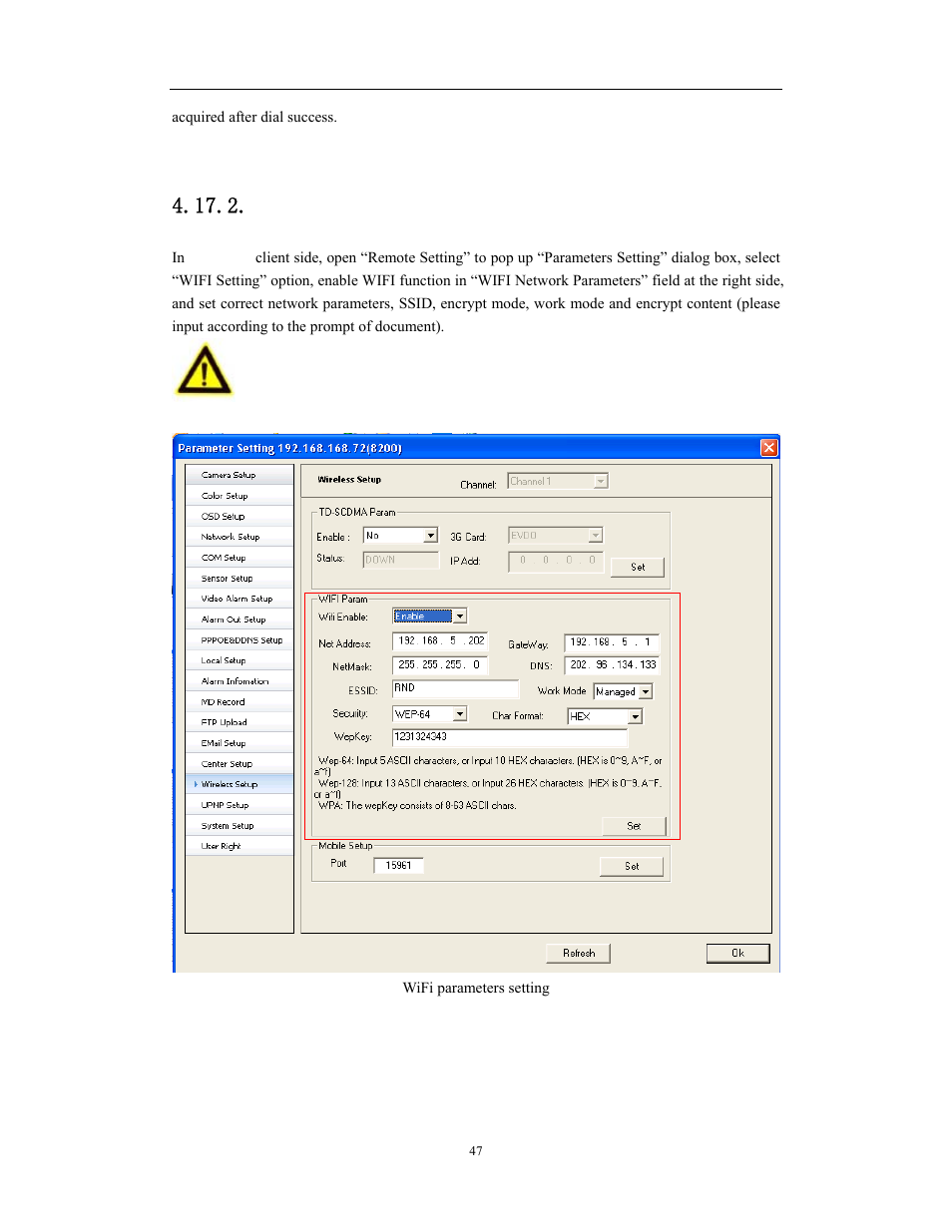 Network video server/ip camera user manual, Wifi parameters setting | COP-USA CD75IP User Manual | Page 47 / 65