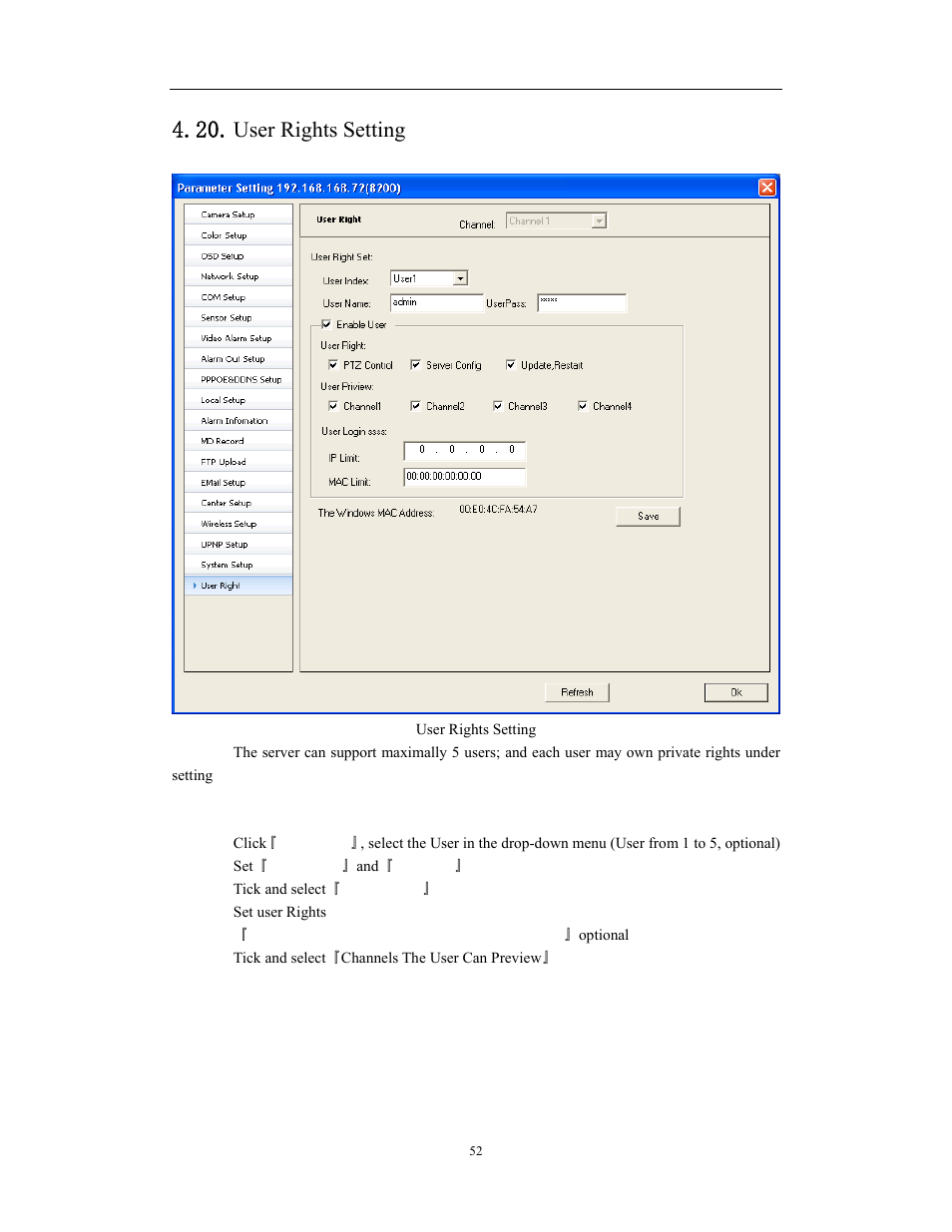 Network video server/ip camera user manual, User rights setting | COP-USA CD75IP User Manual | Page 52 / 65