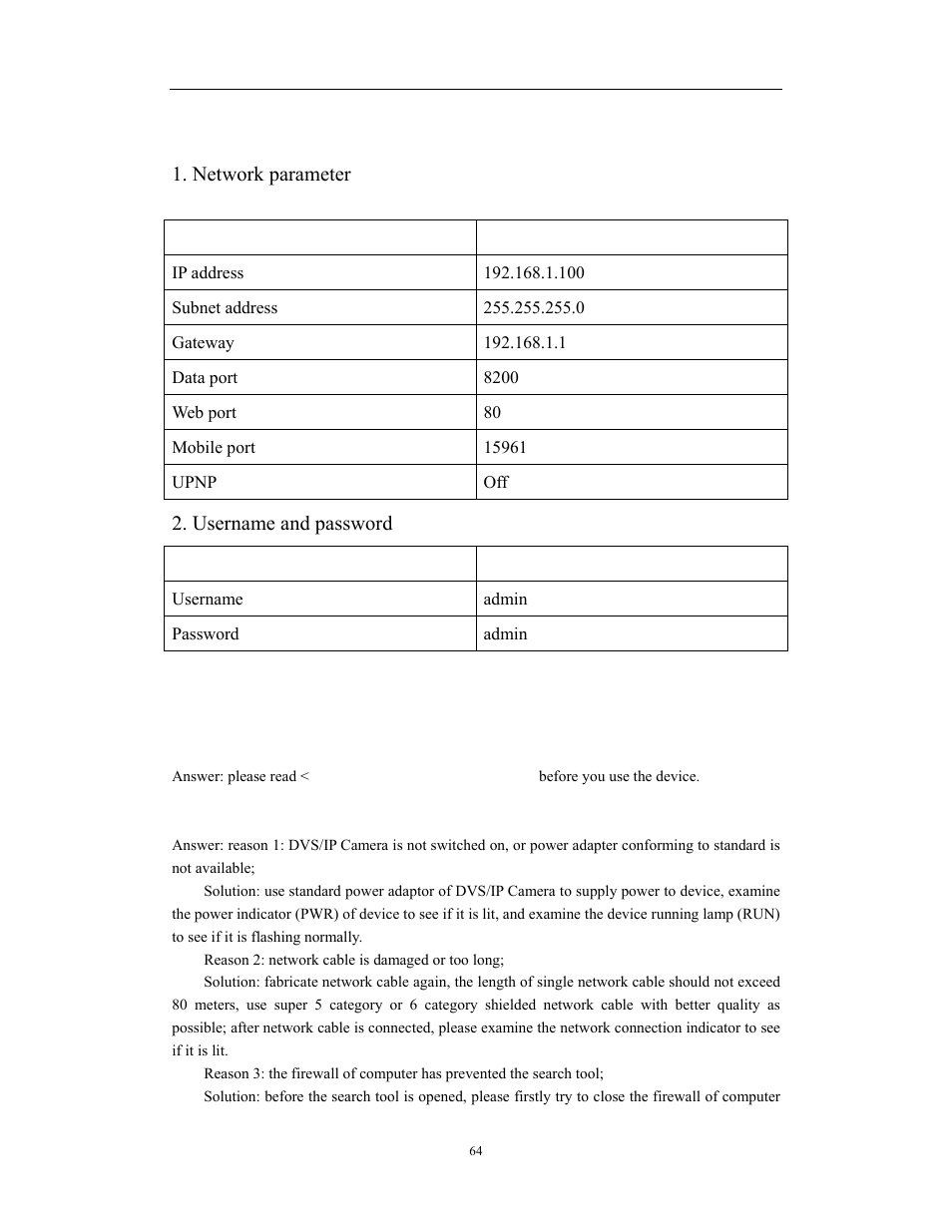 Appendix iii default parameters, Network video server/ip camera user manual | COP-USA CD75IP User Manual | Page 64 / 65