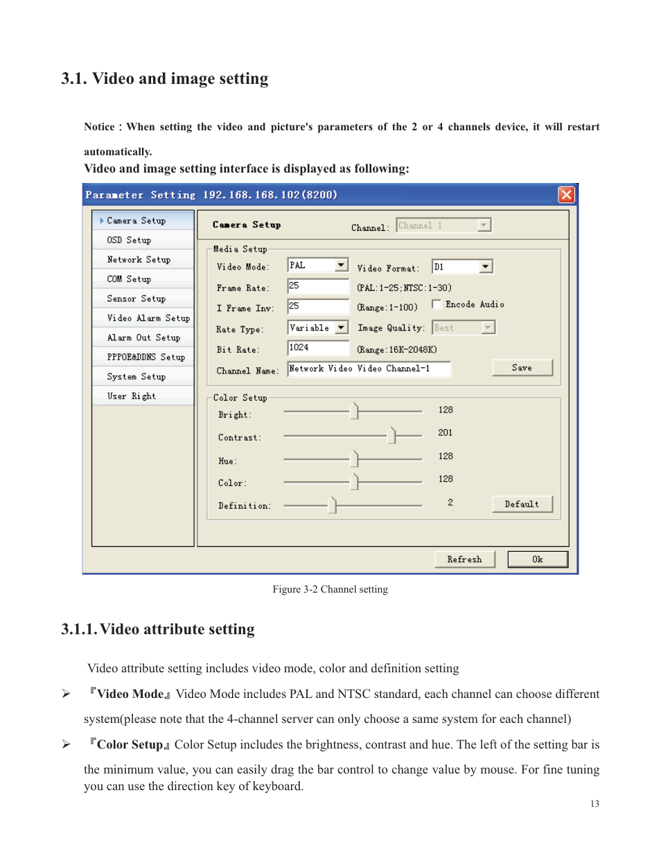 Video and image setting, Video attribute setting | COP-USA SDDVR-WF User Manual | Page 15 / 82