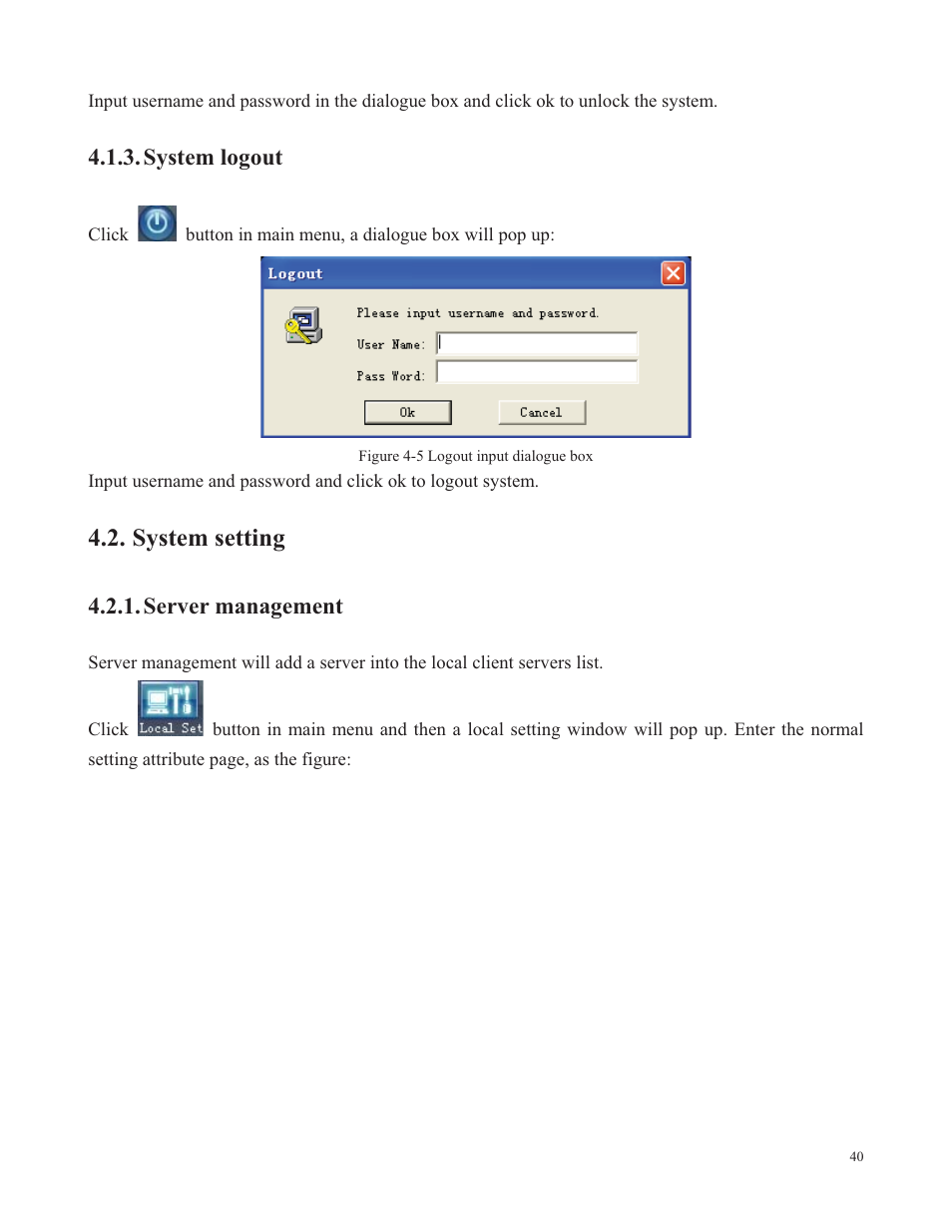 System setting, System logout, Server management | COP-USA SDDVR-WF User Manual | Page 42 / 82