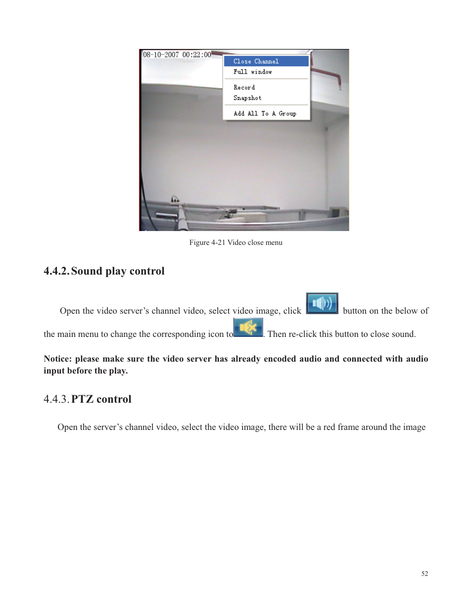 Sound play control, Ptz control | COP-USA SDDVR-WF User Manual | Page 54 / 82