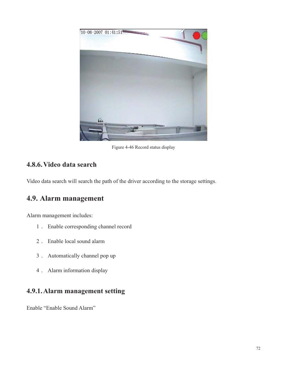 Alarm management, Video data search, Alarm management setting | COP-USA SDDVR-WF User Manual | Page 74 / 82