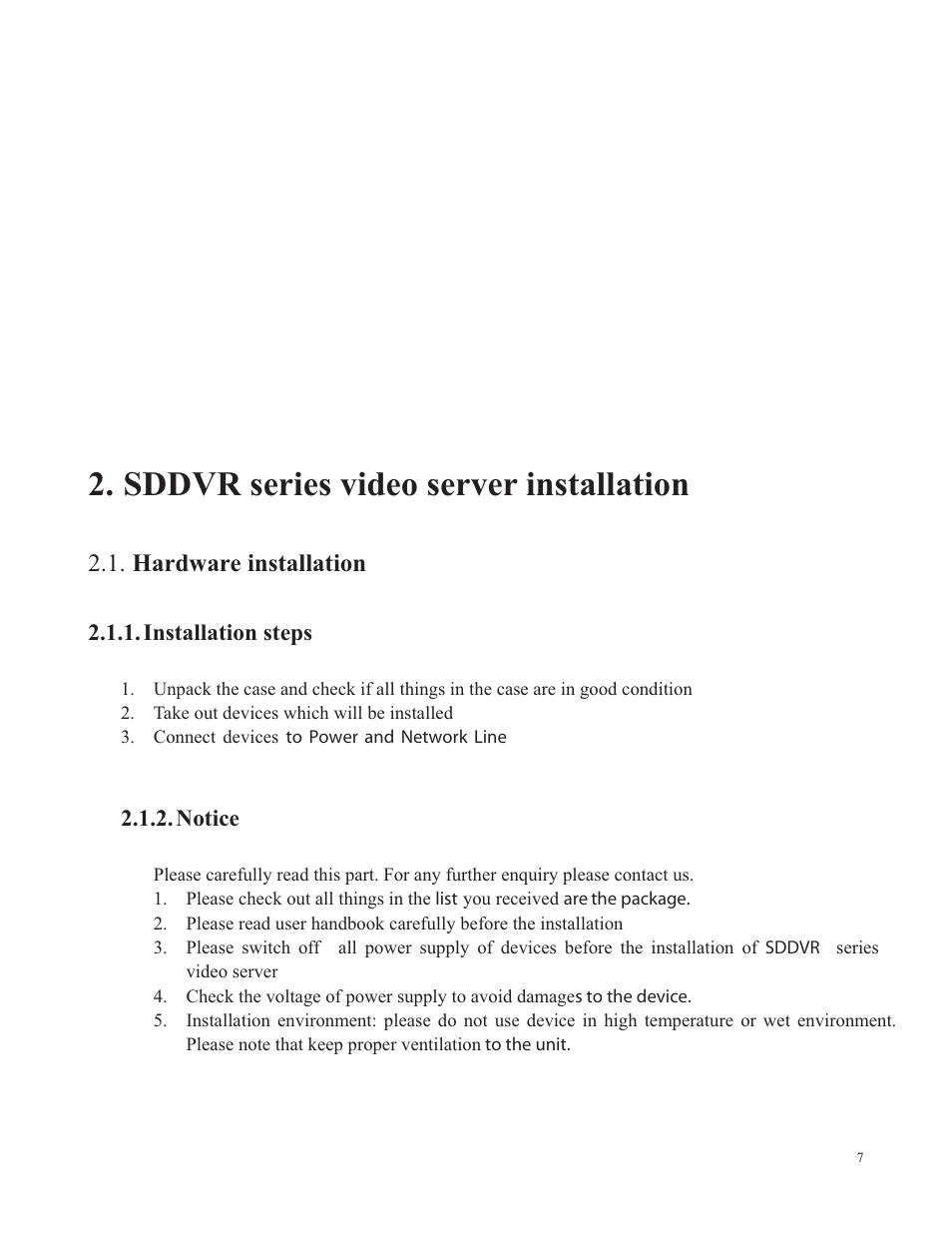Sddvr series video server installation, Hardware installation, Installation steps | Notice | COP-USA SDDVR-WF User Manual | Page 9 / 82