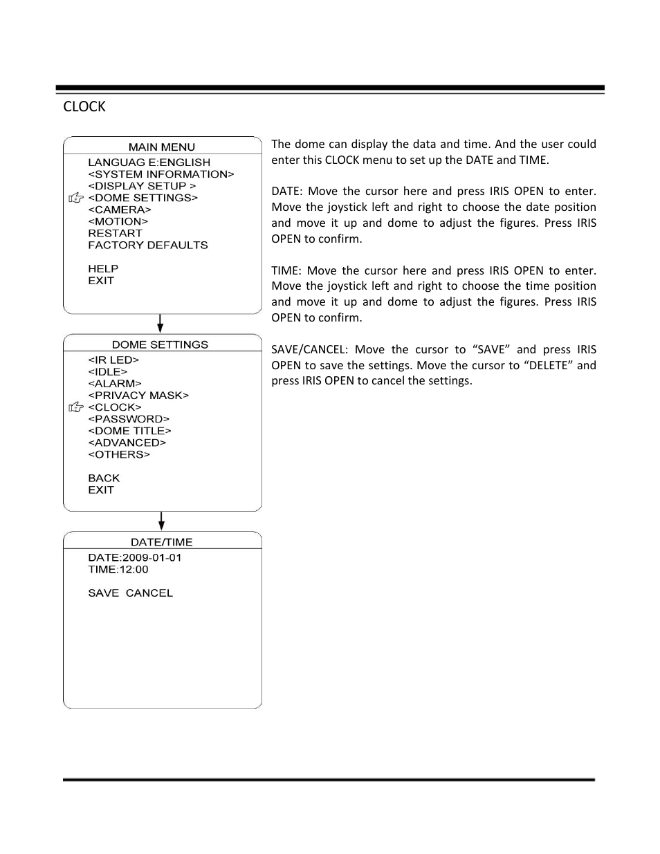 Clock | COP-USA CD55-SDI-IRWPTK User Manual | Page 32 / 54
