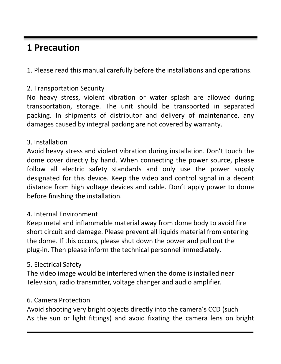 1 precaution | COP-USA CD55-SDI-IRWPTK User Manual | Page 4 / 54