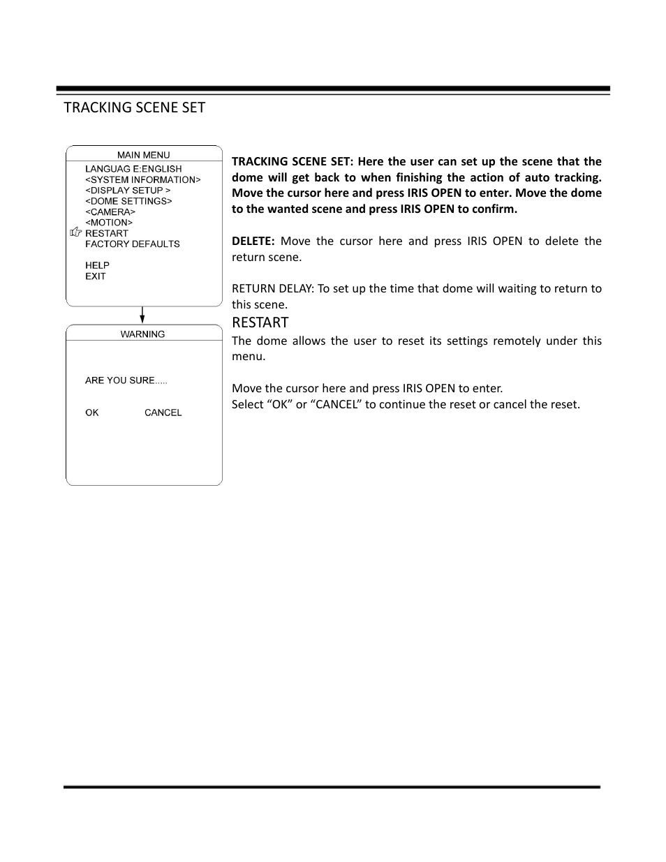 Tracking scene set, Restart | COP-USA CD55-SDI-IRWPTK User Manual | Page 53 / 54