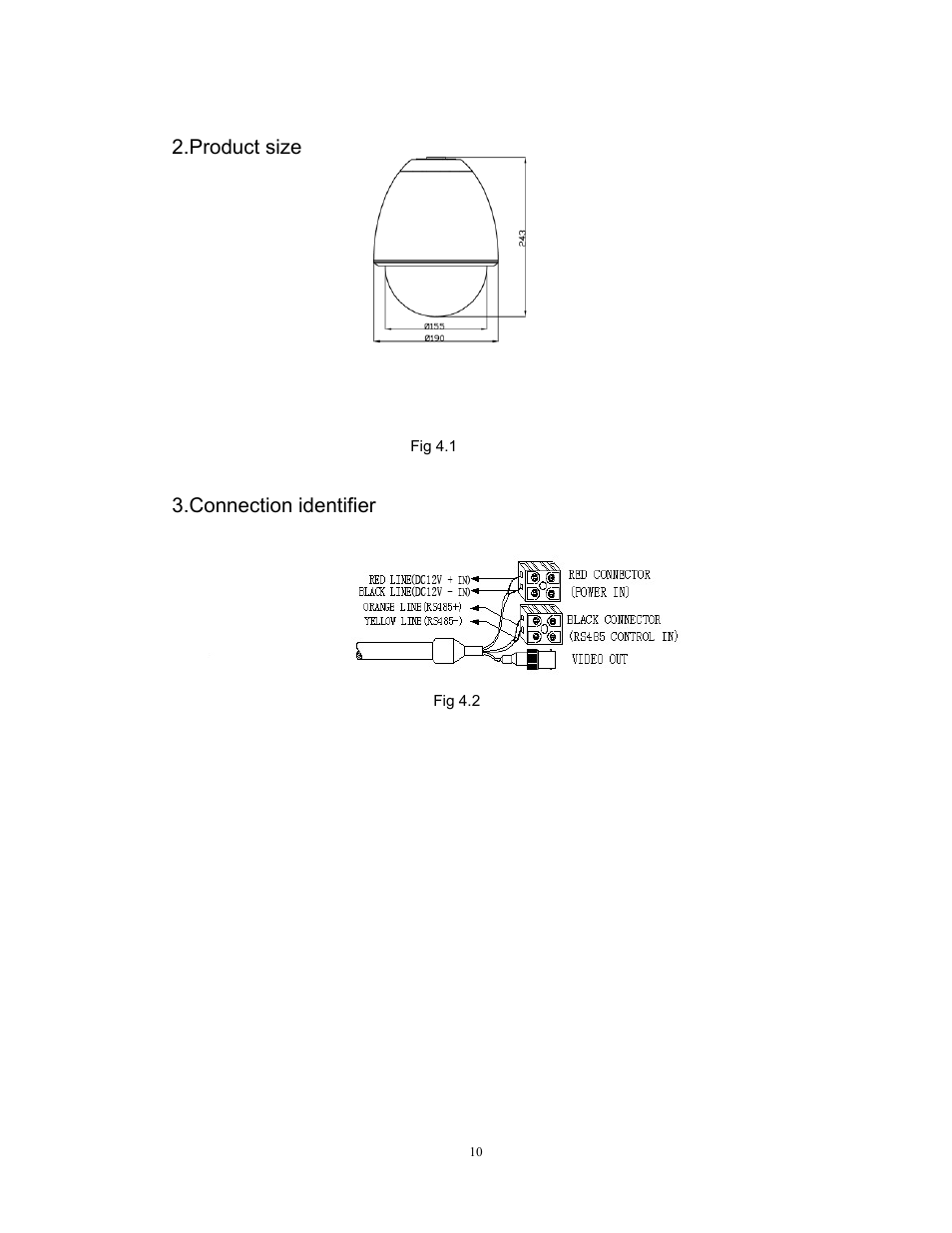 Product size, Connection identifier | COP-USA CD55-H-SDI User Manual | Page 11 / 29