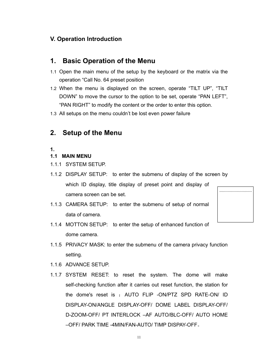 Basic operation of the menu, Setup of the menu, V. operation introduction | COP-USA CD55-H-SDI User Manual | Page 12 / 29