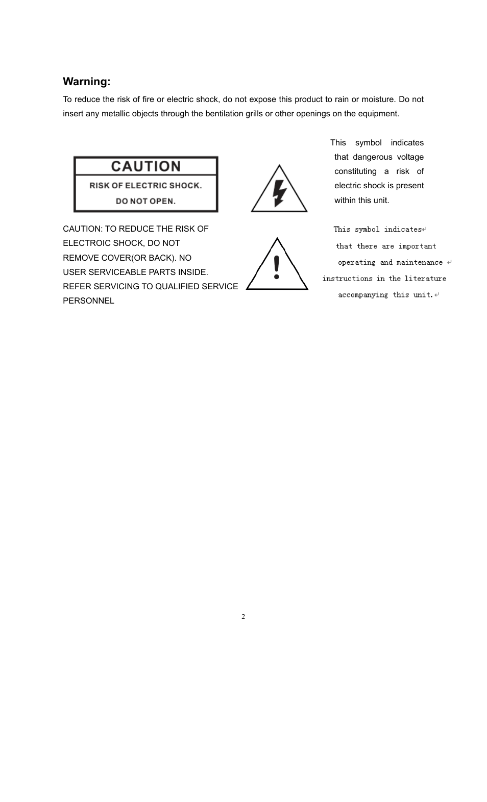 Warning | COP-USA CD55-H-SDI User Manual | Page 2 / 29