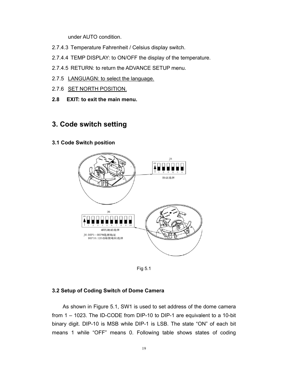 Code switch setting | COP-USA CD55-H-SDI User Manual | Page 20 / 29