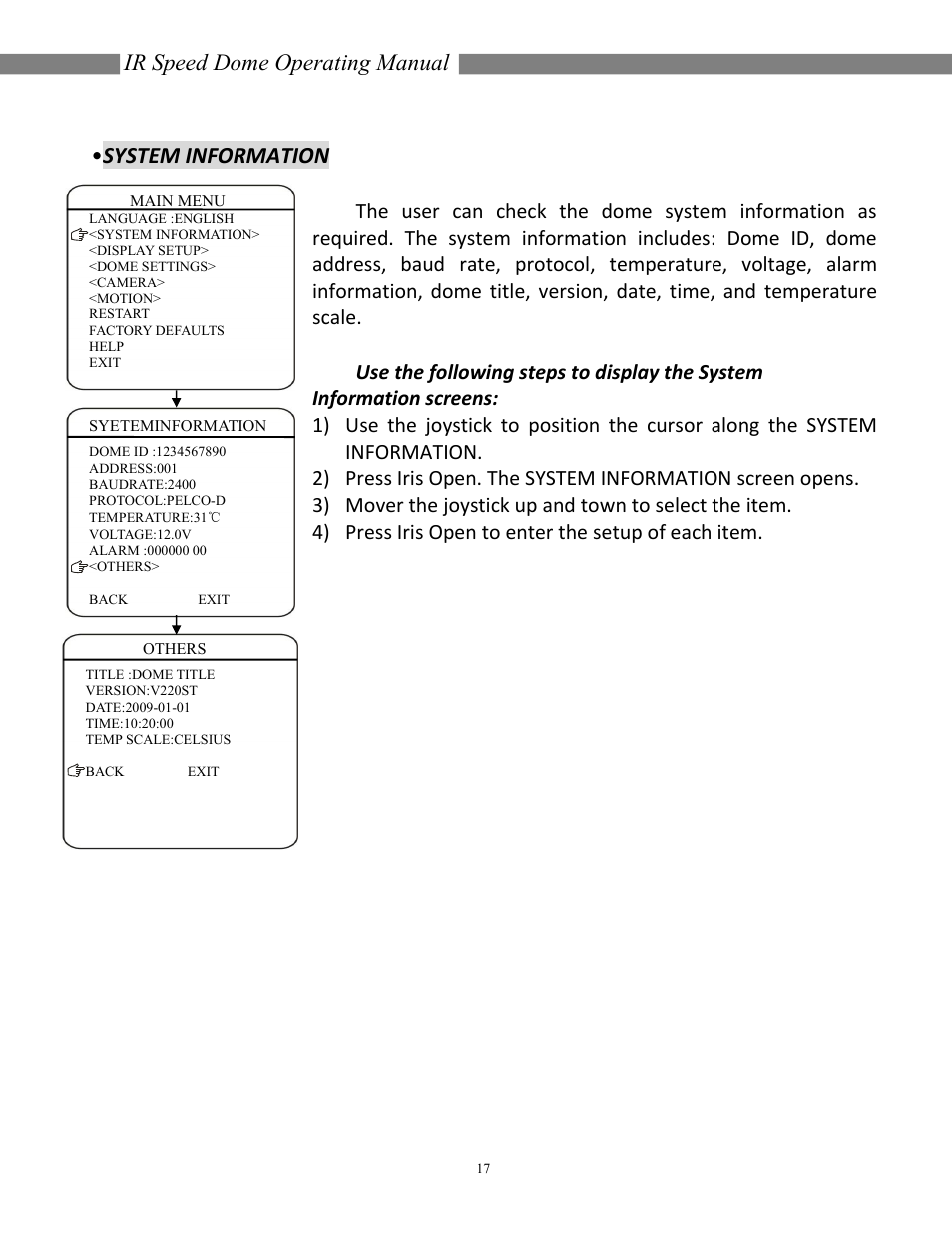 Ir speed dome operating manual, System information | COP-USA CD55NV-IR35YK User Manual | Page 18 / 51