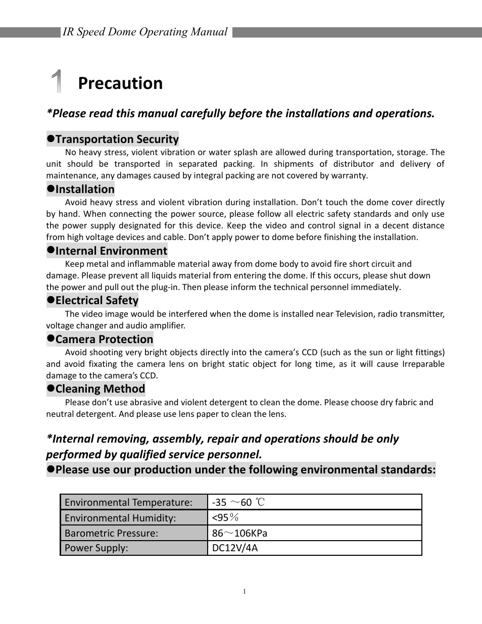 Precaution | COP-USA CD55NV-IR35YK User Manual | Page 2 / 51
