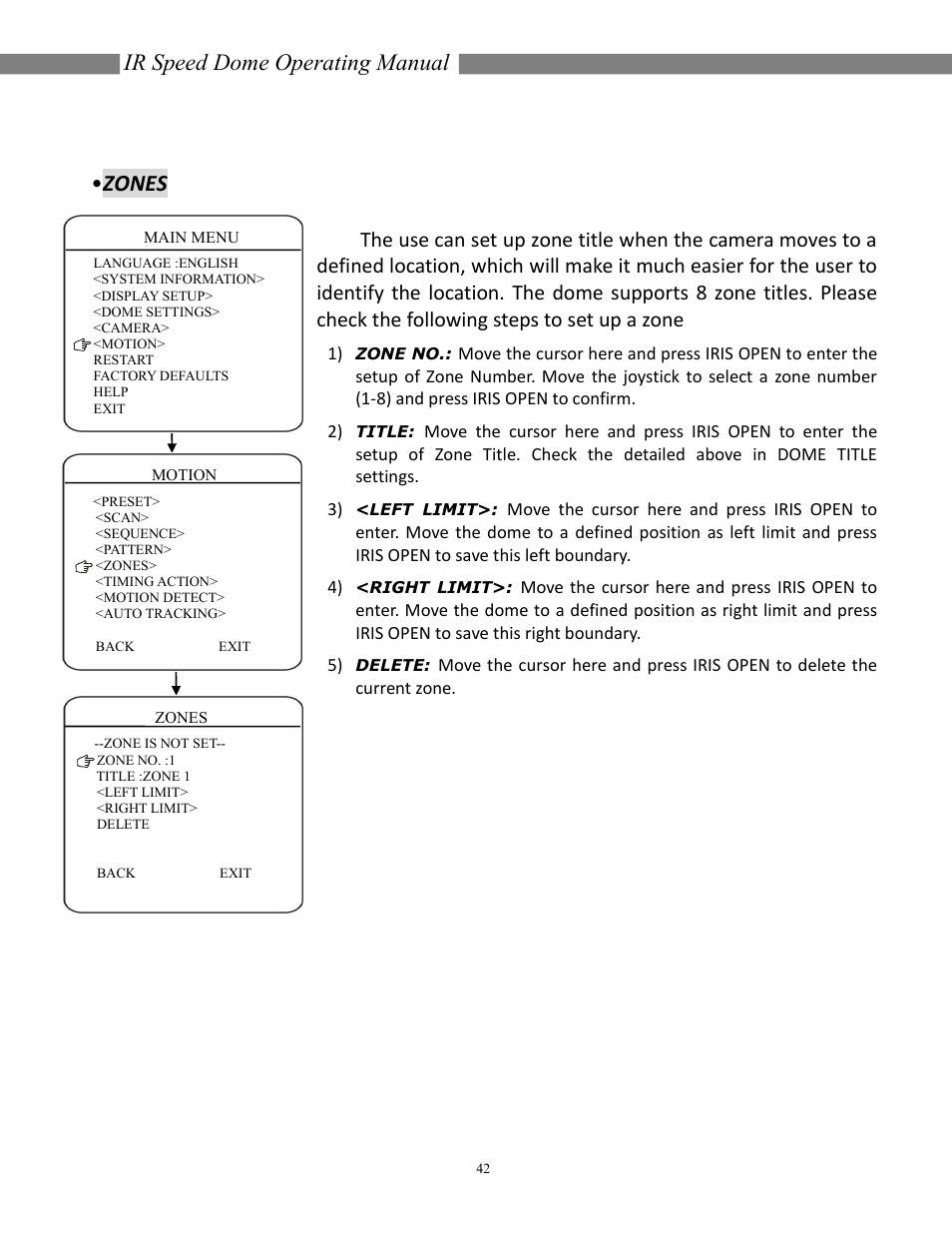 Ir speed dome operating manual, Zones | COP-USA CD55NV-IR35YK User Manual | Page 43 / 51