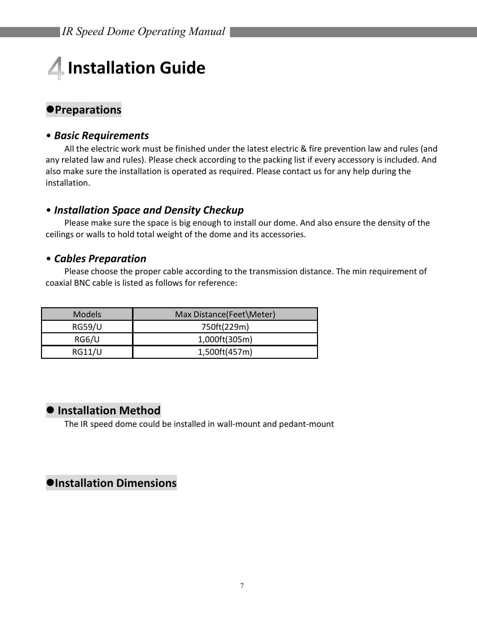 Installation guide, Preparations, Installation method | Installation dimensions | COP-USA CD55NV-IR35YK User Manual | Page 8 / 51