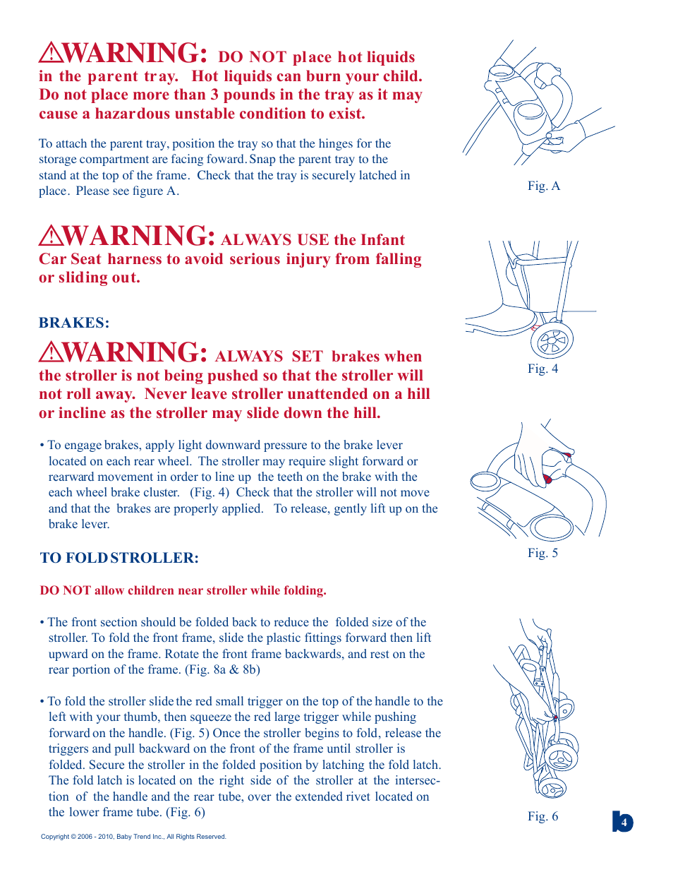 Warning | Baby Trend DOUBLE SNAP N GO 1305TW User Manual | Page 4 / 6
