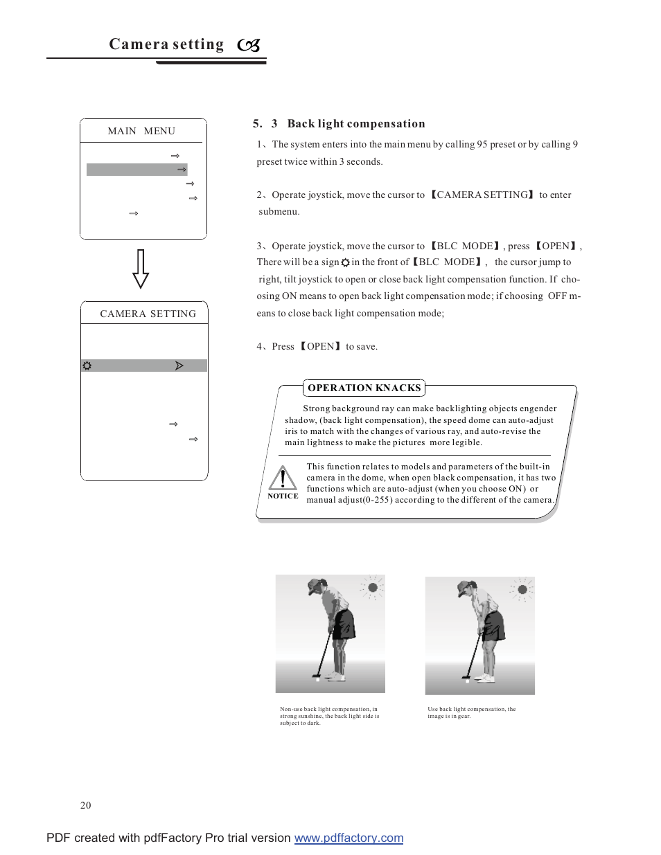 Camera setting | COP-USA CD58NV-MTS18 User Manual | Page 23 / 50