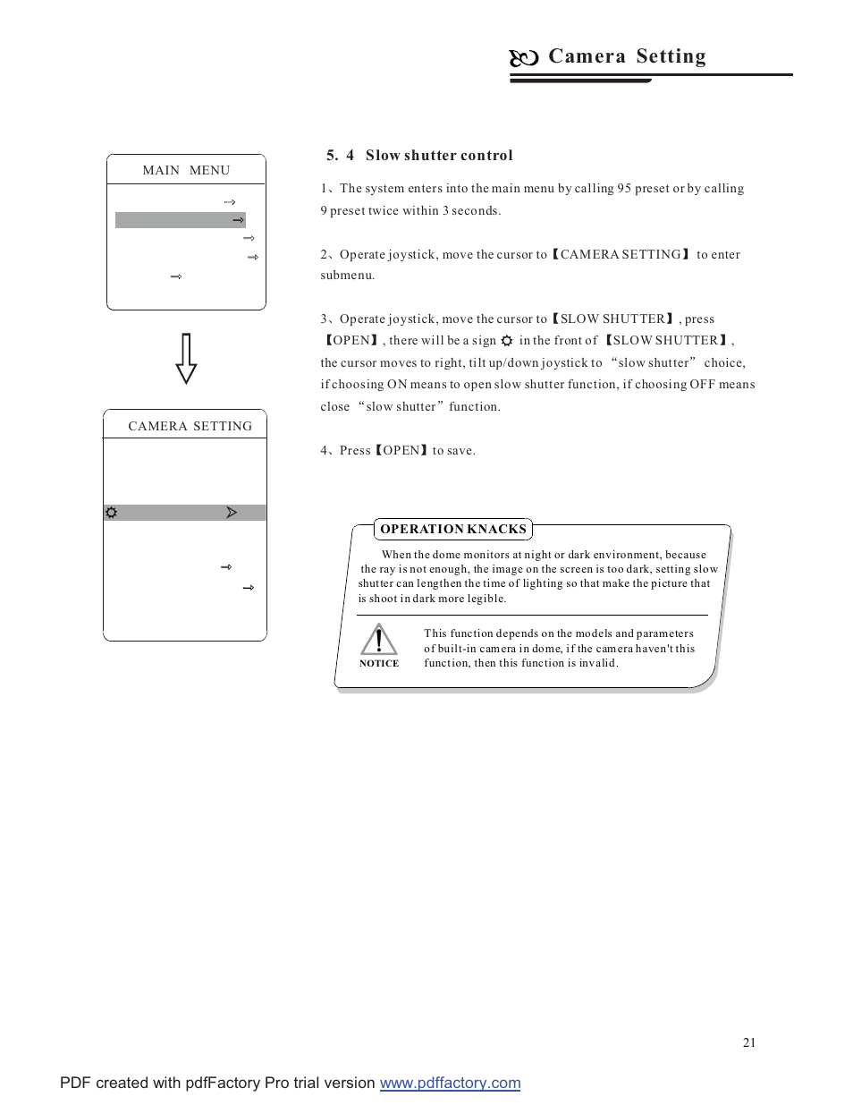 Camera setting | COP-USA CD58NV-MTS18 User Manual | Page 24 / 50
