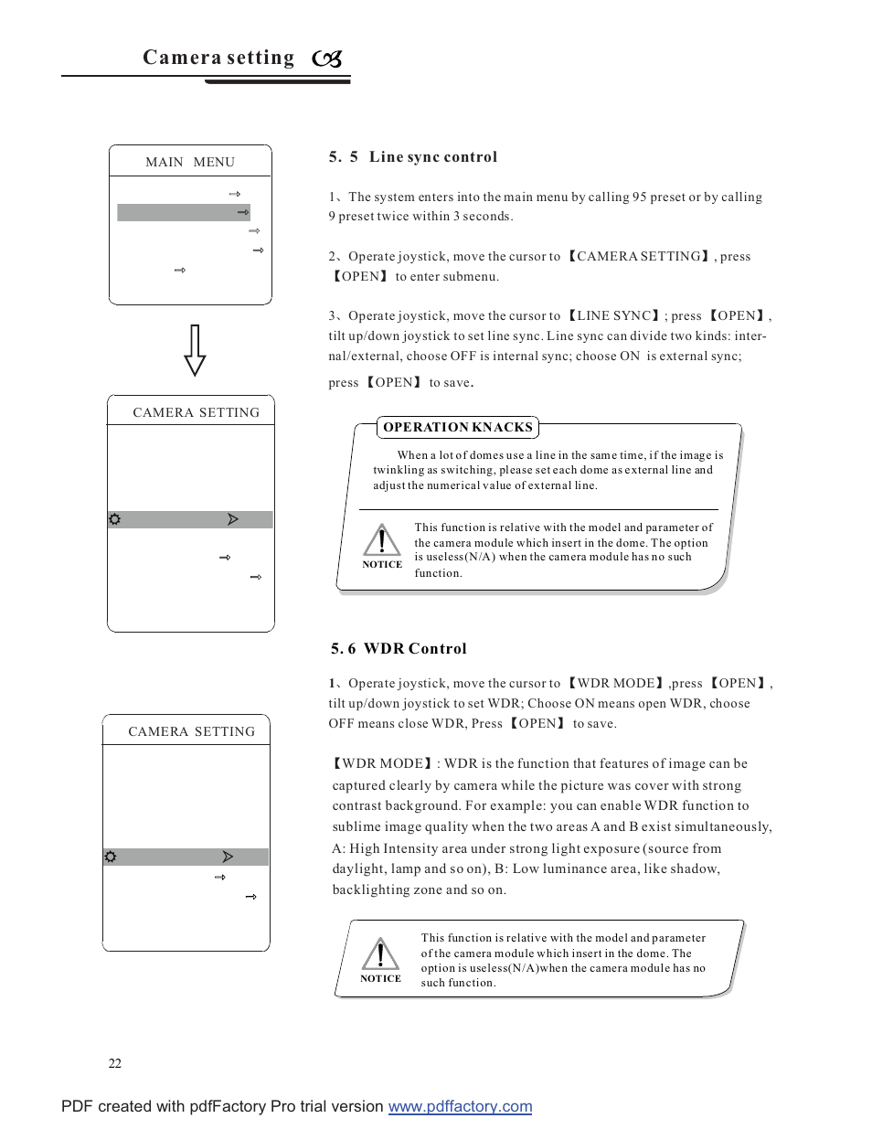 Camera setting | COP-USA CD58NV-MTS18 User Manual | Page 25 / 50