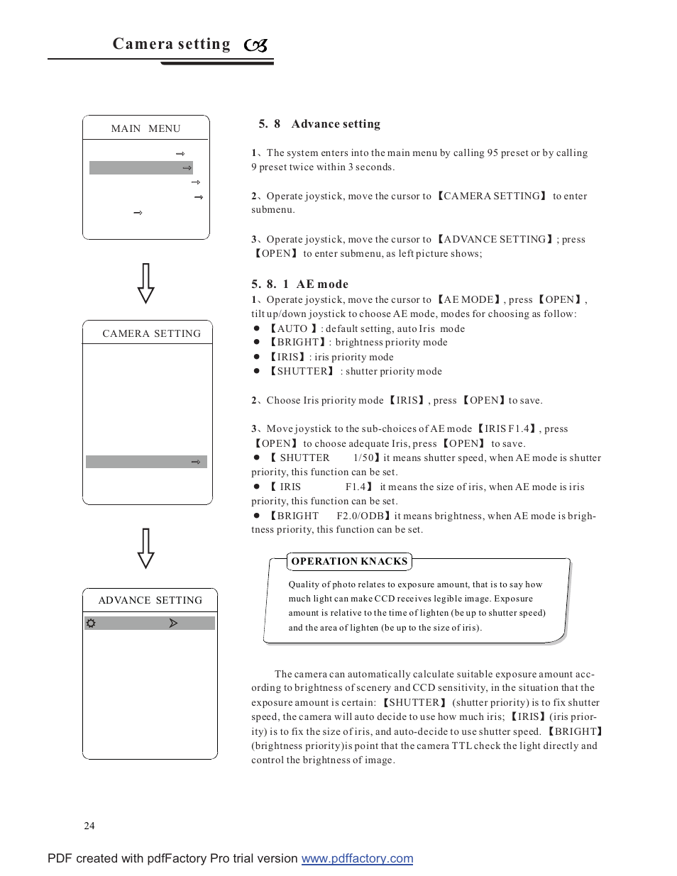 Camera settin g | COP-USA CD58NV-MTS18 User Manual | Page 27 / 50