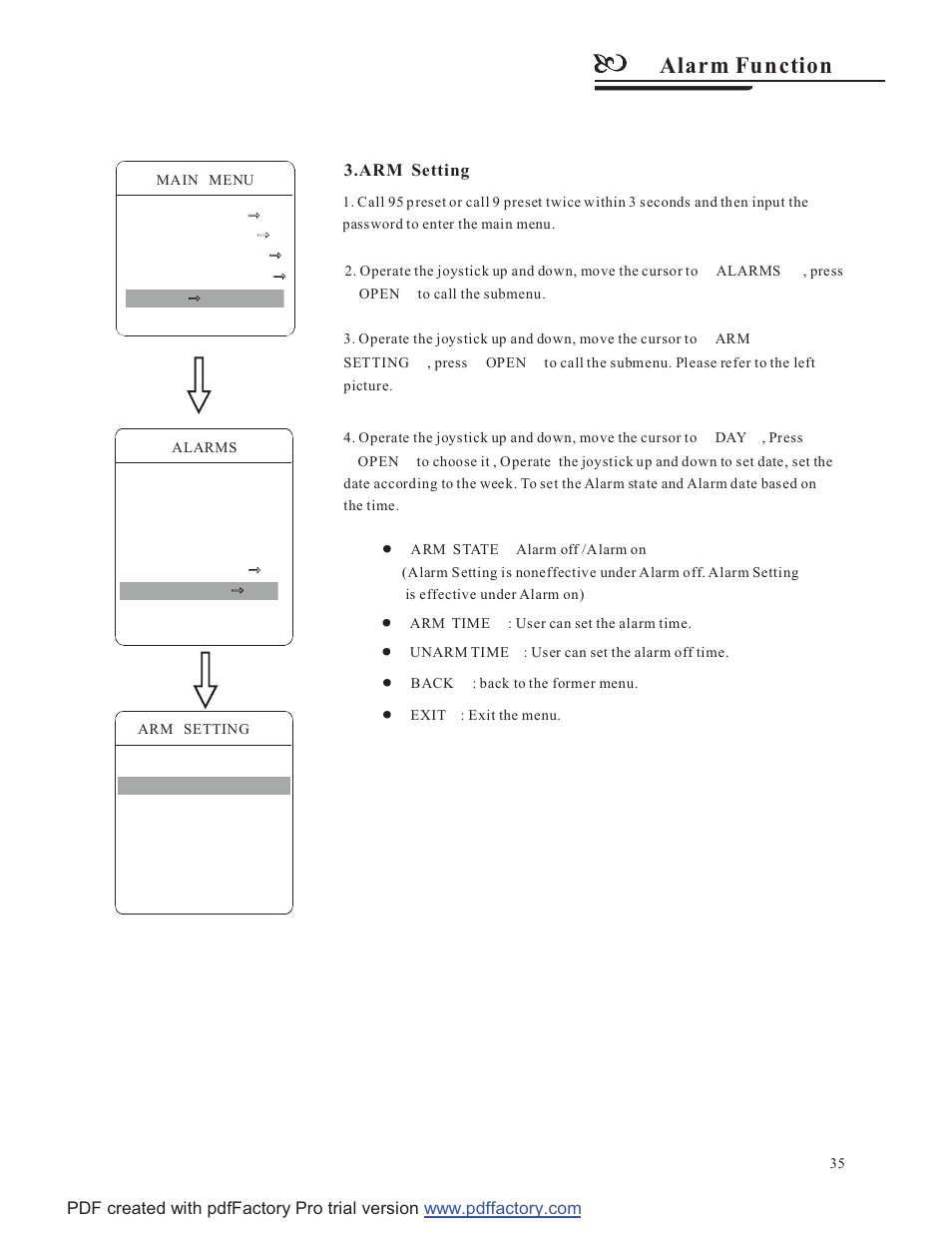 Alarm fun ction | COP-USA CD58NV-MTS18 User Manual | Page 38 / 50