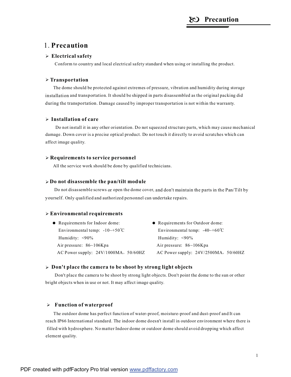 Precaution | COP-USA CD58NV-MTS18 User Manual | Page 4 / 50