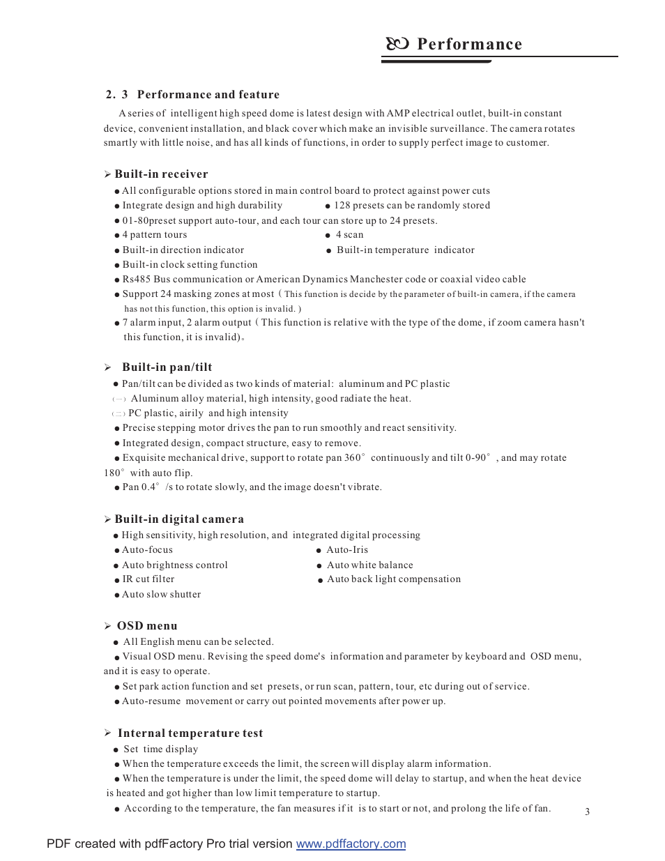Performance | COP-USA CD58NV-MTS18 User Manual | Page 6 / 50