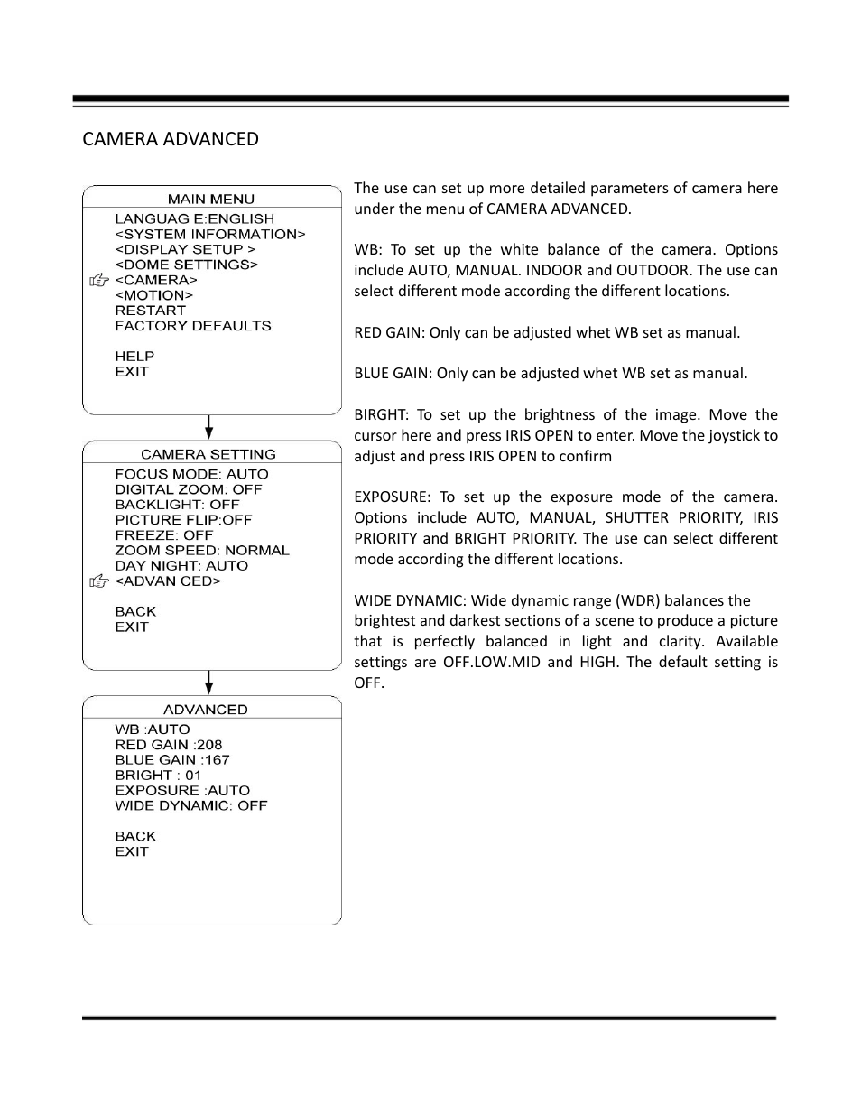 Camera advanced | COP-USA CD59NV-IR35YK User Manual | Page 45 / 55