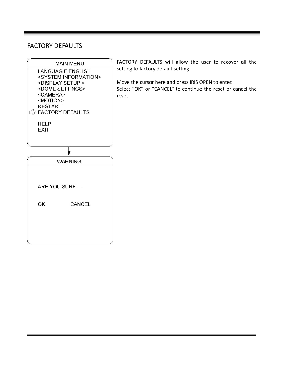 Factory defaults | COP-USA CD59NV-IR35YK User Manual | Page 55 / 55