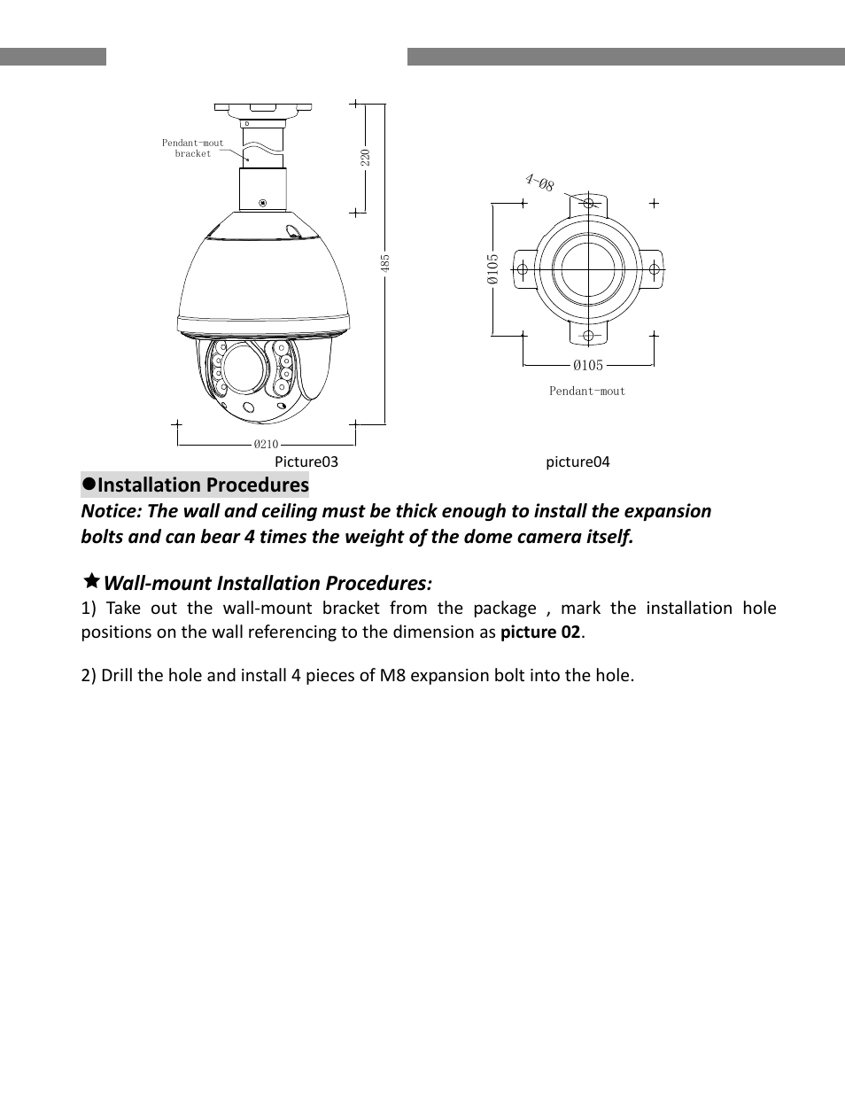 Installation procedures, Wall‐mount installation procedures, Ir speed dome operating manual | COP-USA CD59NV-IRWP User Manual | Page 10 / 52