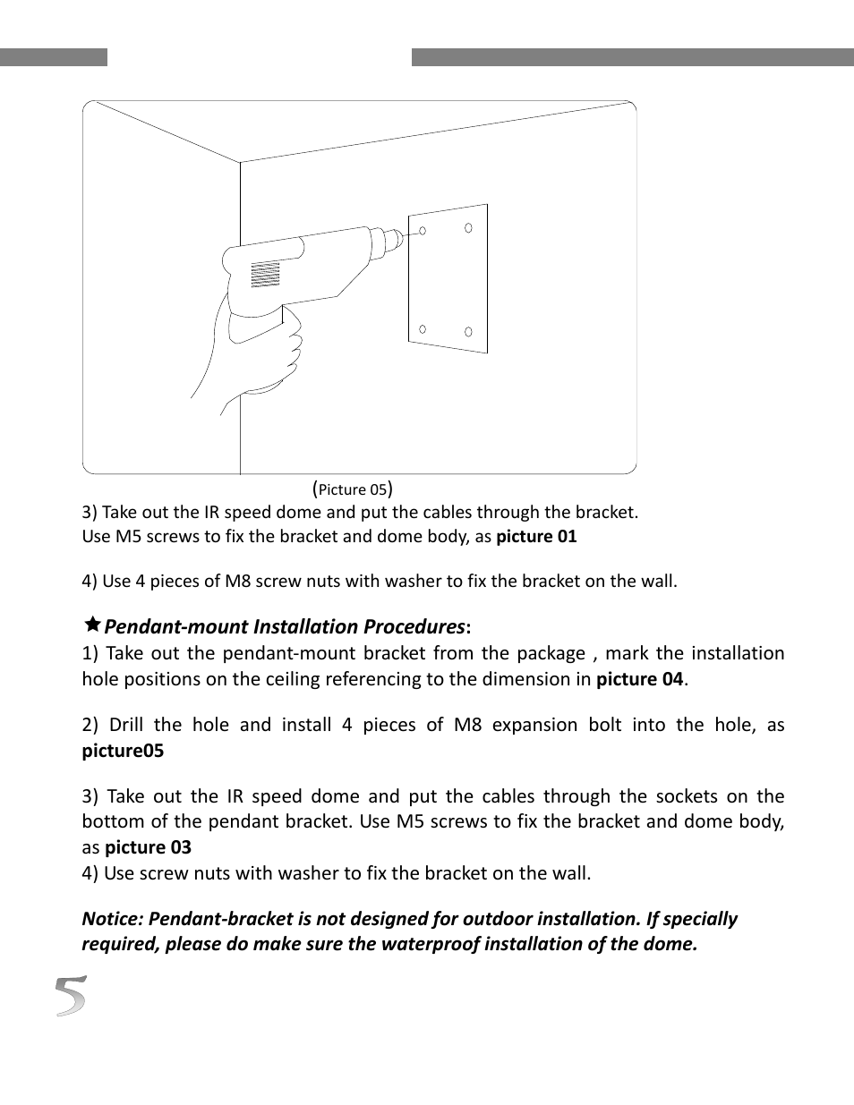 Pendant‐mount installation procedures | COP-USA CD59NV-IRWP User Manual | Page 11 / 52