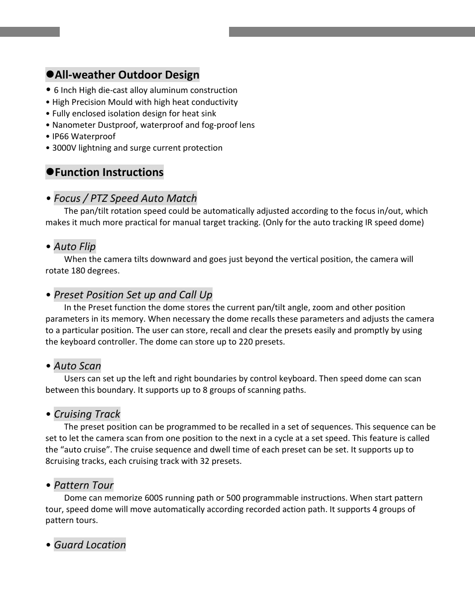 All‐weather outdoor design, Function instructions | COP-USA CD59NV-IRWP User Manual | Page 4 / 52