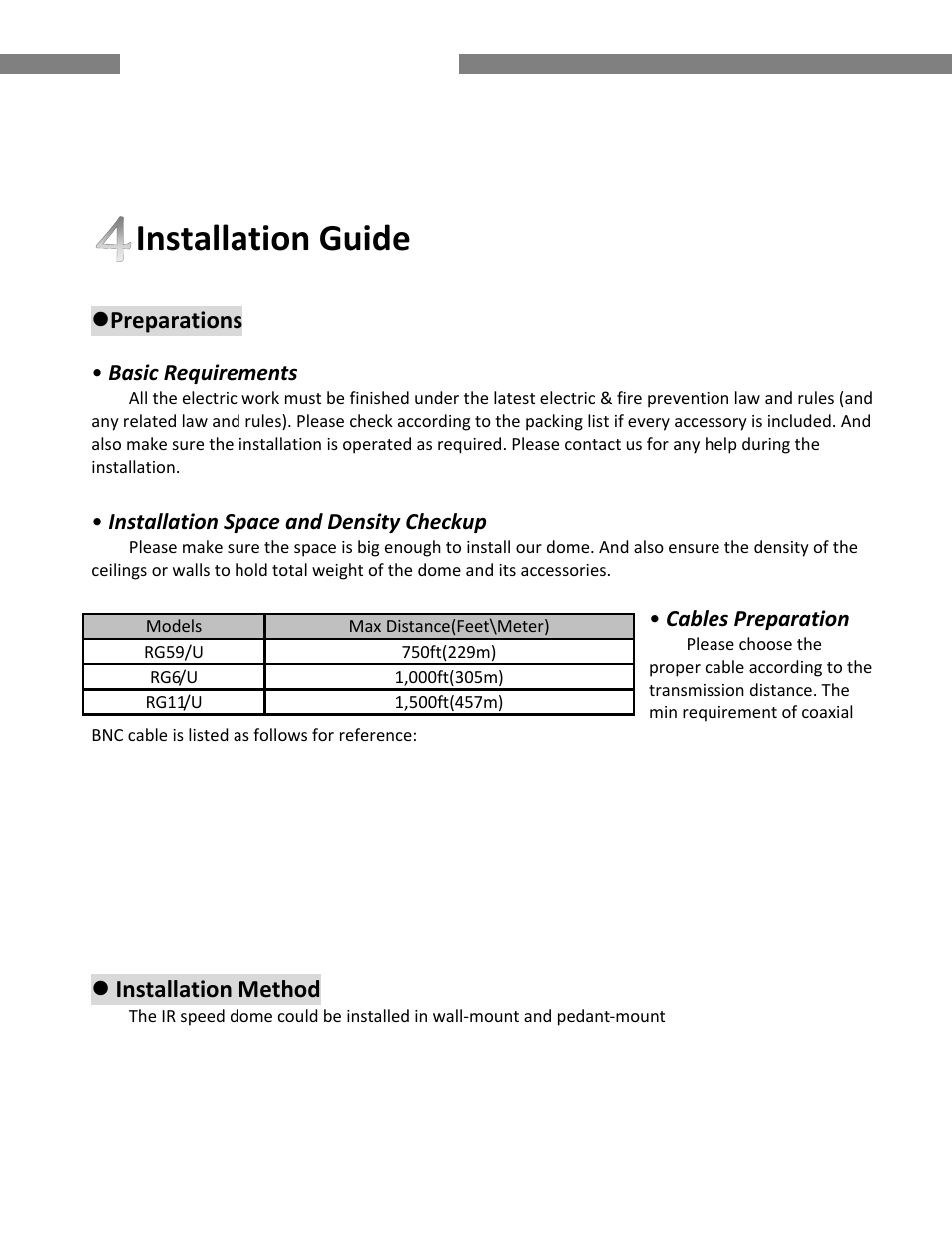 Installation guide, Preparations, Installation method | COP-USA CD59NV-IRWP User Manual | Page 8 / 52