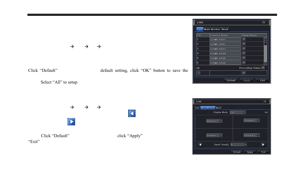 2 live configuration, 1 live, 2 main monitor | 3 mask | COP-USA DVR2708XD-M User Manual | Page 26 / 105