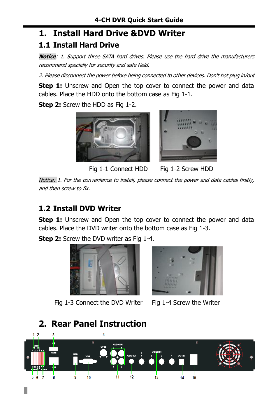 Install hard drive &dvd writer, Rear panel instruction | COP-USA DVR2704XE-L User Manual | Page 103 / 114