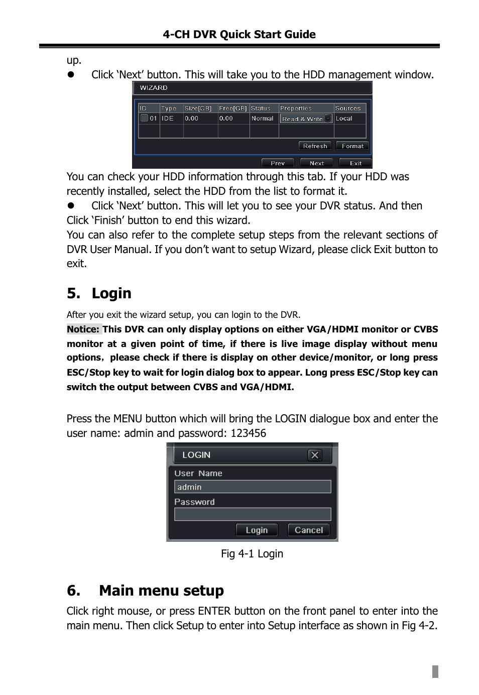 Login, Main menu setup | COP-USA DVR2704XE-L User Manual | Page 106 / 114