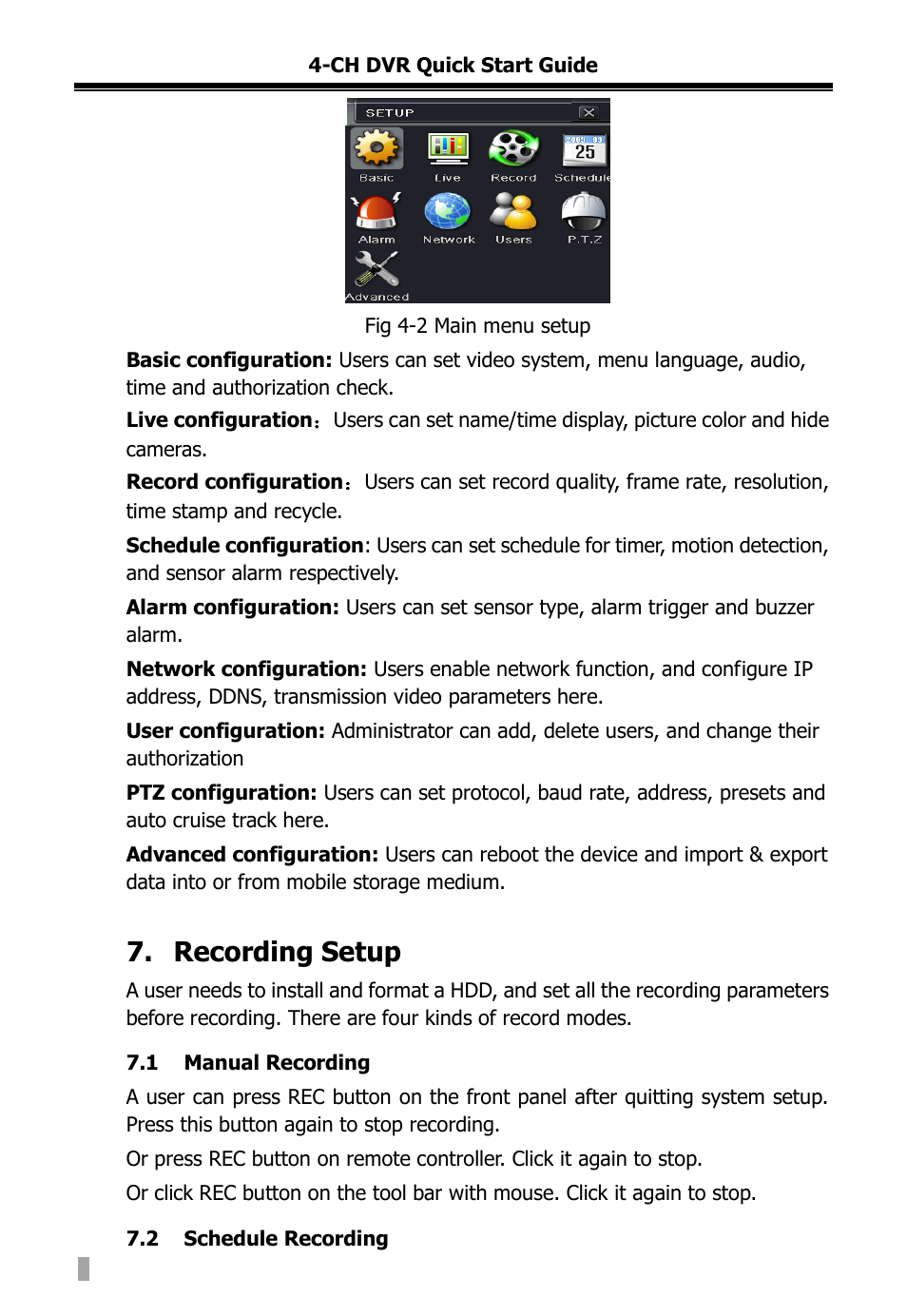 Recording setup | COP-USA DVR2704XE-L User Manual | Page 107 / 114