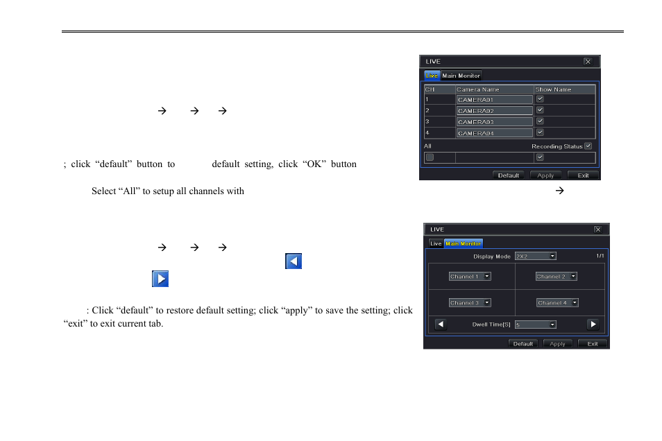 2 live configuration, 3 record configuration | COP-USA DVR2704XE-L User Manual | Page 23 / 114