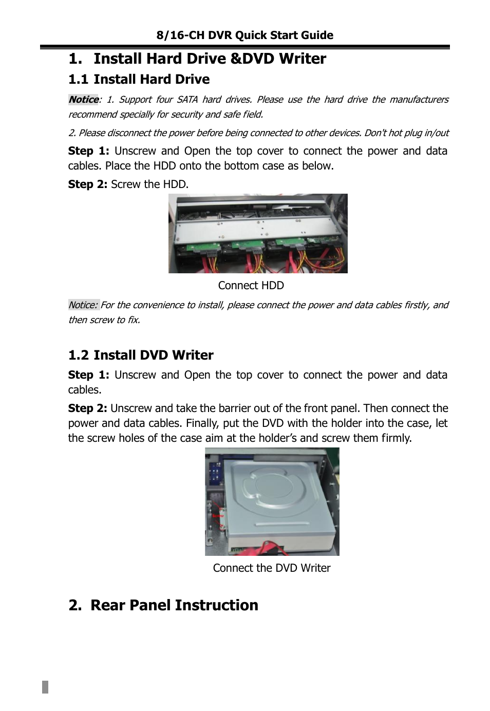 Install hard drive &dvd writer, Rear panel instruction | COP-USA DVR2716XD-L User Manual | Page 106 / 118