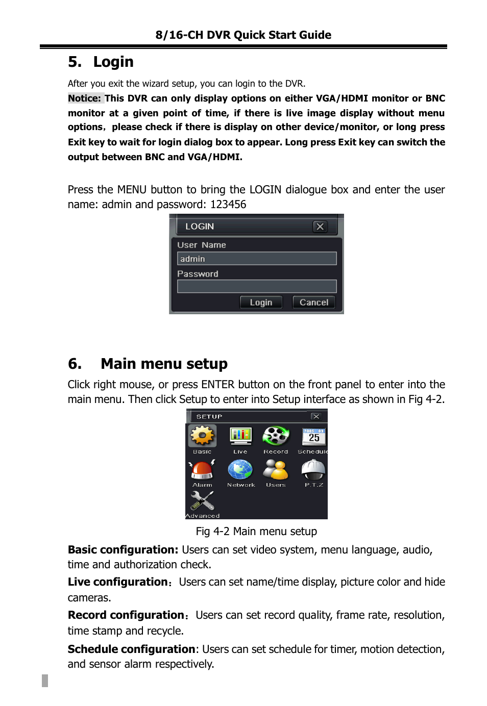 Login, Main menu setup | COP-USA DVR2716XD-L User Manual | Page 110 / 118