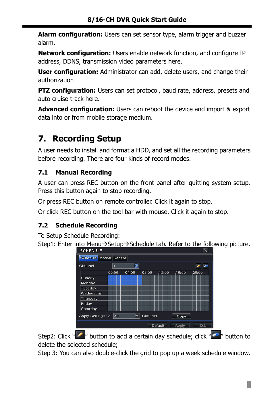 Recording setup | COP-USA DVR2716XD-L User Manual | Page 111 / 118
