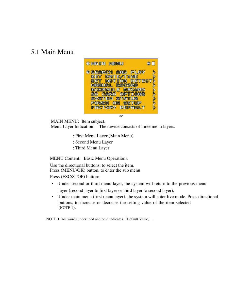 Binder1_p11, Menu setup, 1 main menu | COP-USA MC22-SDI User Manual | Page 29 / 39