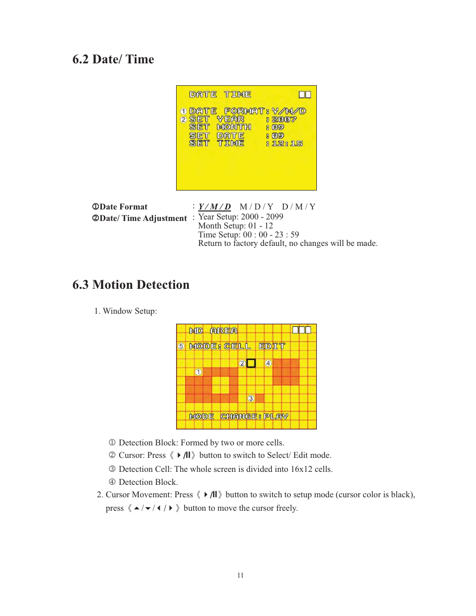 2 date/ time, 3 motion detection | COP-USA MS1000 User Manual | Page 13 / 21