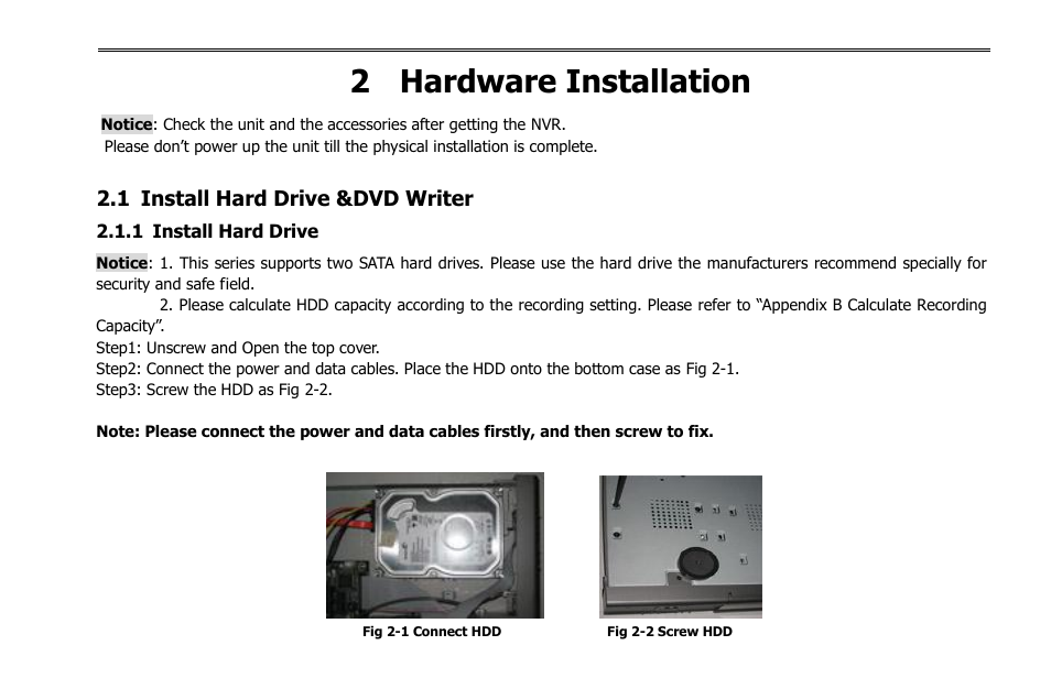 2 hardware installation, 1 install hard drive &dvd writer, 1 install hard drive | COP-USA NVR2816NE-L User Manual | Page 10 / 91